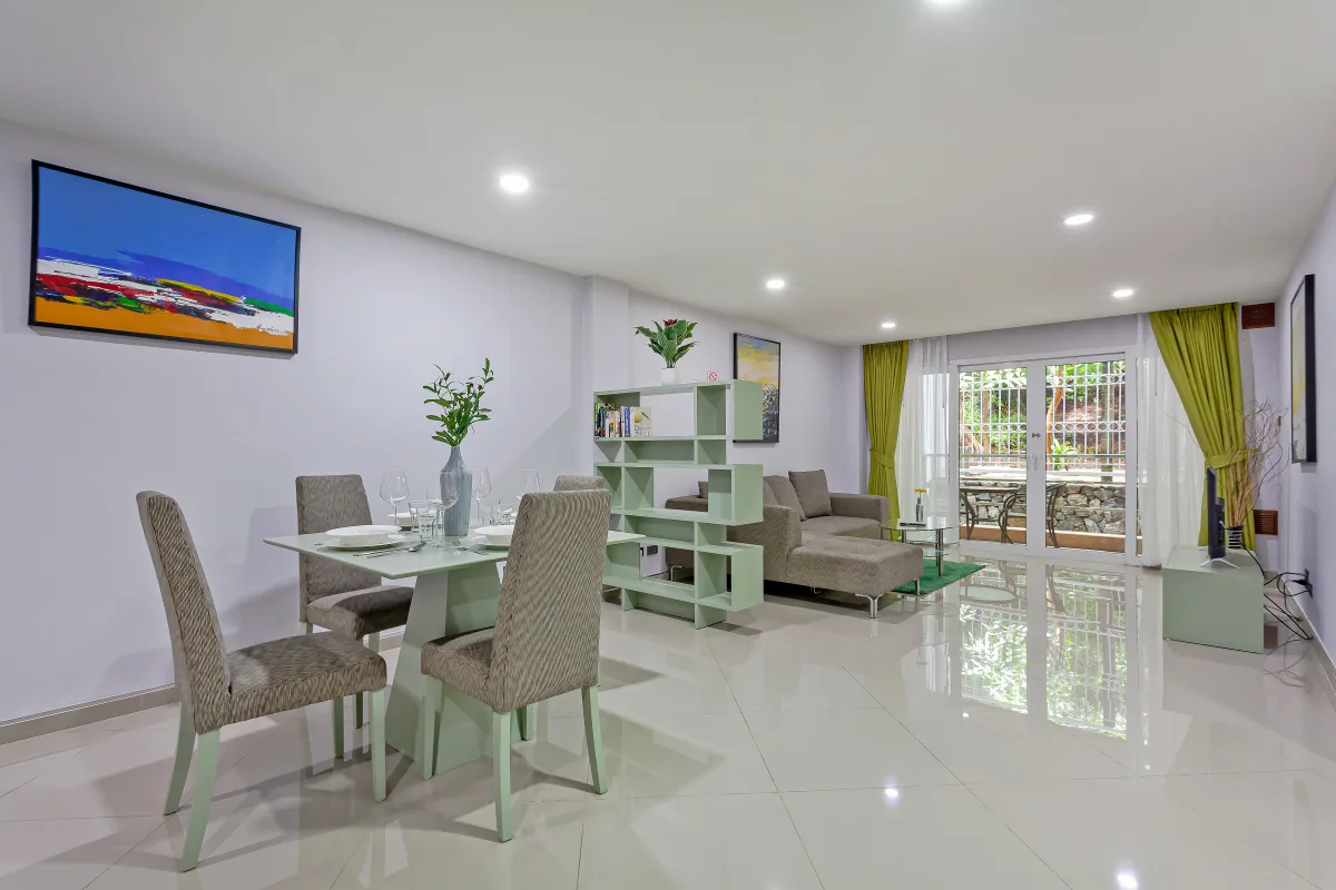 Garden view apartment interior