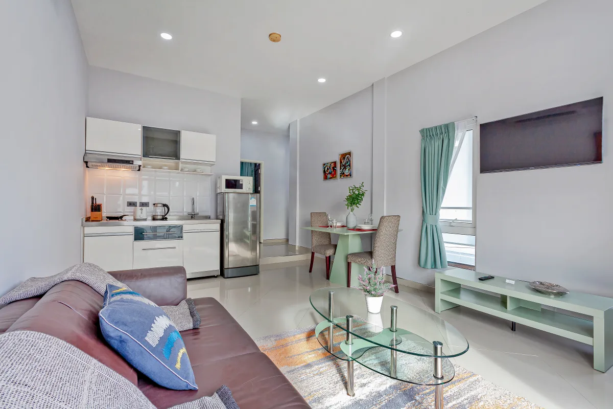 Pool level apartment interior